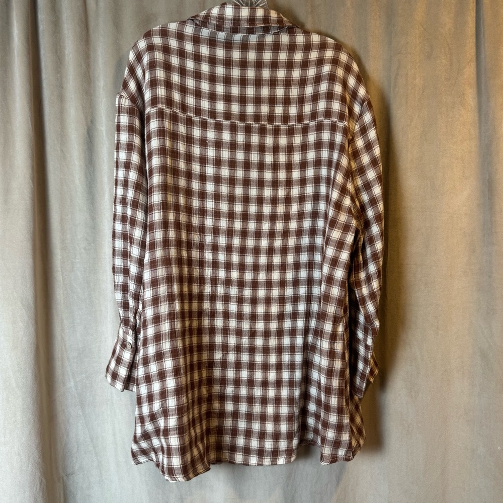 Brown and White‎ Plaid Button-Up Shirt tunic soft Cottagecore cabincore boutique - Picture 6 of 9